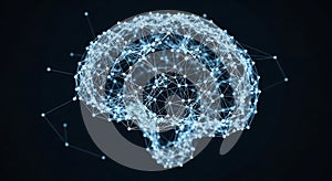 Abstract digital neural network structure resembling a brain in blue light