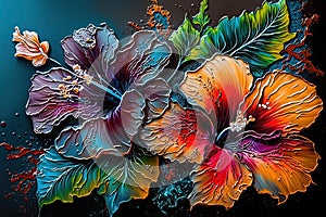 Abstract Digital Oil Painting of Colorful Hibiscus Flowers .AI generated Illustration