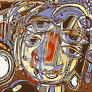 Abstract digital painting of human face, colorful composition