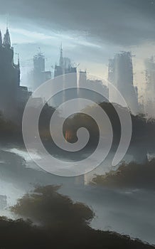 Postapocalyptic overgrown city - abstract digital art photo