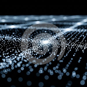 Abstract digital particle landscape with glowing dots technology background