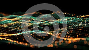 Abstract Digital Particle Wave Network, Data Stream Visualization, Futuristic Connection Background