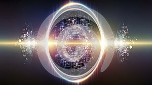 Abstract Digital Portal with Glowing Light and Data Stream