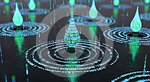 Digital Rain Binary Code Drops Creating Data Ripples in Futuristic Technology