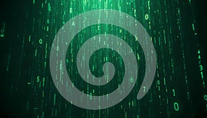 Abstract Digital Rain: Falling Green Binary Code Streaming Downward in a Dark Background