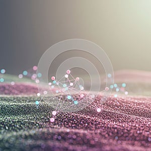 Abstract digital rendering of a network structure over a textured surface. Pink and