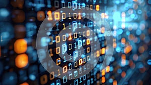 Binary Code Stream: Digital Data Flowing in Abstract Cyberspace Background.