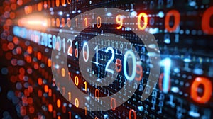 Abstract digital representation of binary code and data flow in a futuristic setting