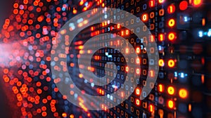 Abstract Digital Binary Code Background with Glowing Lights and Data Flow.