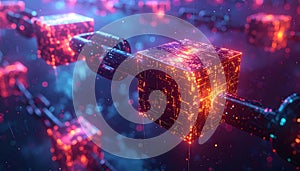 Futuristic Blockchain Network with Glowing Data Cubes