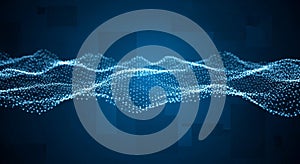 Blue Digital Waveform with Geometric Background Elements