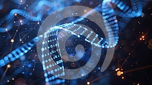 Abstract DNA Strand with Binary Code Background Representing Science, Technology and Digital Future