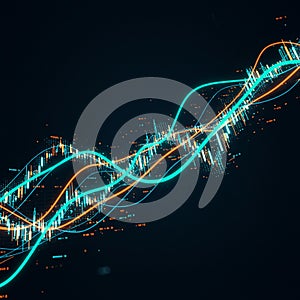 Abstract digital representation featuring intertwined luminous lines in cyan and