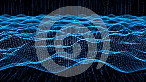 Abstract digital wave pattern with binary code and grid lines