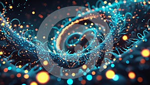 Abstract digital representation of a glowing neural network or technological data visualization