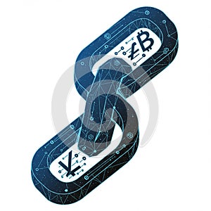 An abstract digital representation of two interconnected chain links composed of