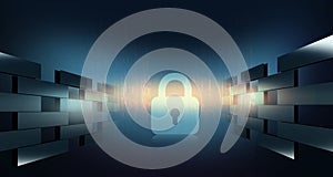Abstract digital security background with padlock icon.