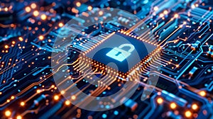 Abstract digital security background with a padlock icon