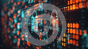 Data Security Concept: Digital Padlock on Binary Code Background