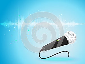 Abstract digital sound wave oscillating with Microphone background.