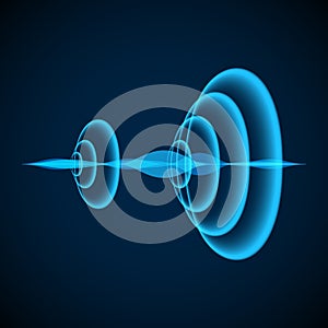 Abstract digital sound wave. Radial sonar waves. Sine wave on dark background. Vector illustration photo