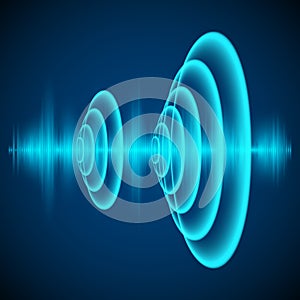 Abstract digital sound wave. Sine wave on dark background. Radial sonar waves. Vector illustration photo