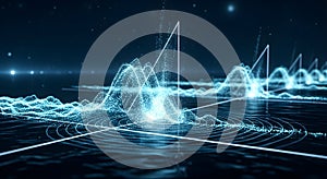 Abstract Digital Sound Waveform and Data Visualization, Blue Particles and Lines