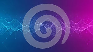 Abstract Digital Sound Waveform Visualization with Blue and Magenta Gradient Background and Connected Dots