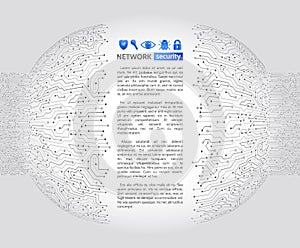 Abstract digital sphere circuit board on the grey background.