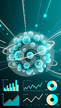 Abstract digital sphere with data visualization and futuristic glowing lines