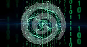 Abstract Digital Sphere, Network Connections, Binary Code Background, Futuristic Technology Concept
