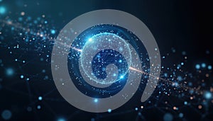 Abstract digital sphere network. Futuristic tech visualization of interconnectedness in space. Complex structure with glowing