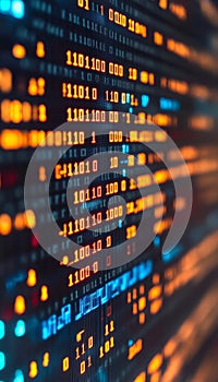 Abstract Digital Stream of Binary Code on Dark Background, Cyberspace and Programming Concept