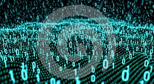 Abstract digital stream of binary code in turquoise