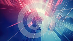 Abstract digital structure connecting glowing data blocks