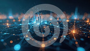 Abstract digital tech background. Network connection structure with data visualization. Futuristic cyberspace with lines and