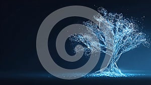 Abstract Digital Tech Tree in Low Poly Wireframe Style on Dark Blue Technology Background. Growth business and Evolution Concept