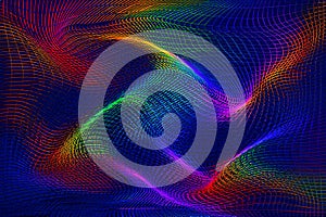 Abstract digital technology background featuring a flowing, undulating 3D wireframe mesh grid.