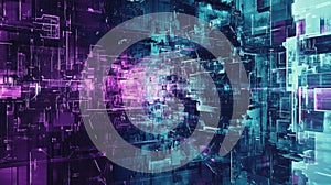 Abstract digital technology connecting network lines and data blocks