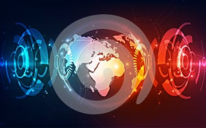 Abstract digital technology connection on Earth concept background, vector illustration