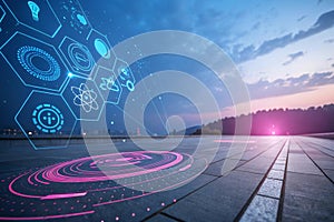 Abstract digital technology futuristic blue pink background