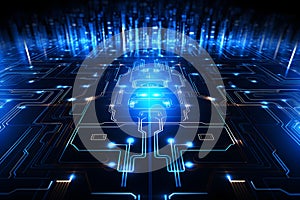 Abstract Digital technology metaverse neon blue background, cyber information, innovation future meta tech