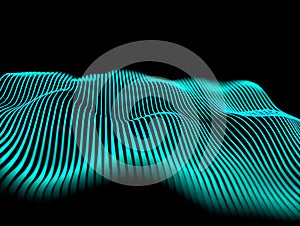 Abstract digital terrain wireframe visualization for technology, data, and scientific analysis.