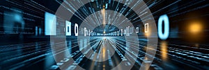 Abstract digital tunnel with binary code