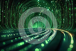 Abstract Digital Tunnel Binary Code in Motion, Representing High-Speed Data Flow, Advanced Connectivity and Streaming, Futuristic