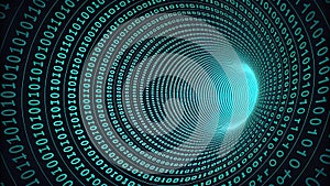 Abstract Digital Tunnel of Binary Code Spiraling into the Distance