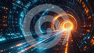Futuristic Digital Data Tunnel with Binary Code