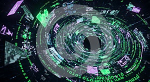 Futuristic Digital Tunnel with Binary Code and Data Streams