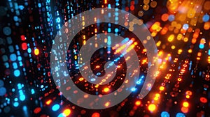 Abstract Digital Binary Code Stream with Glowing Particle and Perspective View