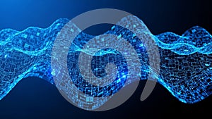 Abstract digital visualization of a blue glowing data wave